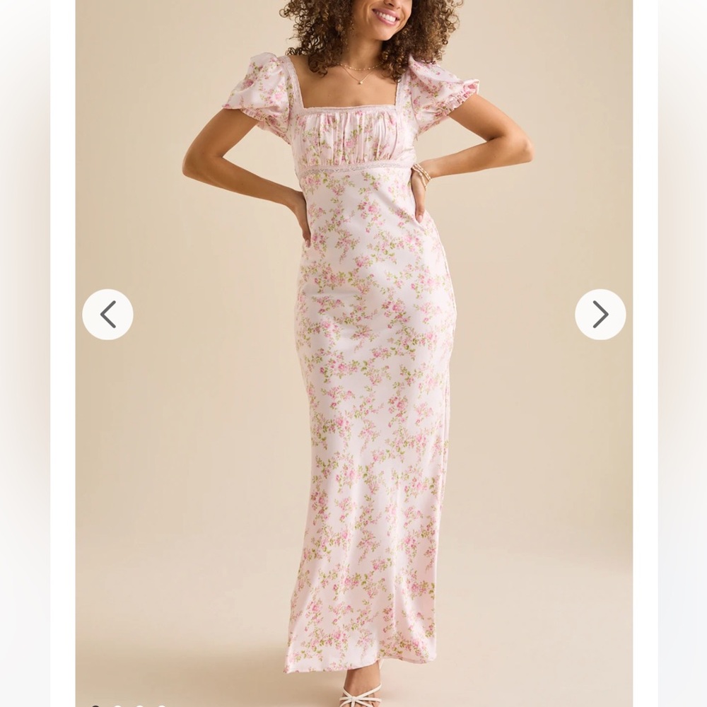 💕❤️ Altar’d State Satin Pink Floral Maxi Dress XXS – Like New!